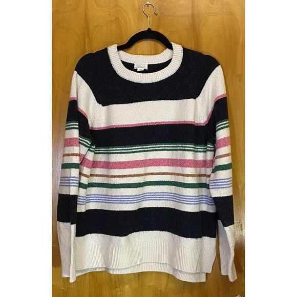 CASLON  Crewneck Sweater in White/ Blue/ Green/ Pink  Evie Stripe Large - Picture 11 of 11